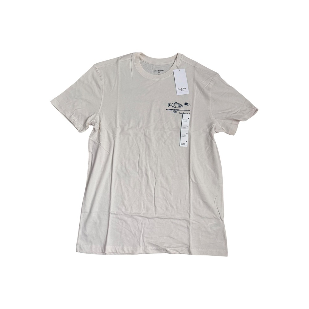 Goodfellow & Co Mens Fishing‎ Graphic T-Shirt Ivory Short Sleeve Size M New NWT